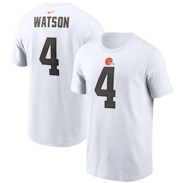 Men's Cleveland Browns #4 Deshaun Watson 2022 White Name & Number T-Shirt