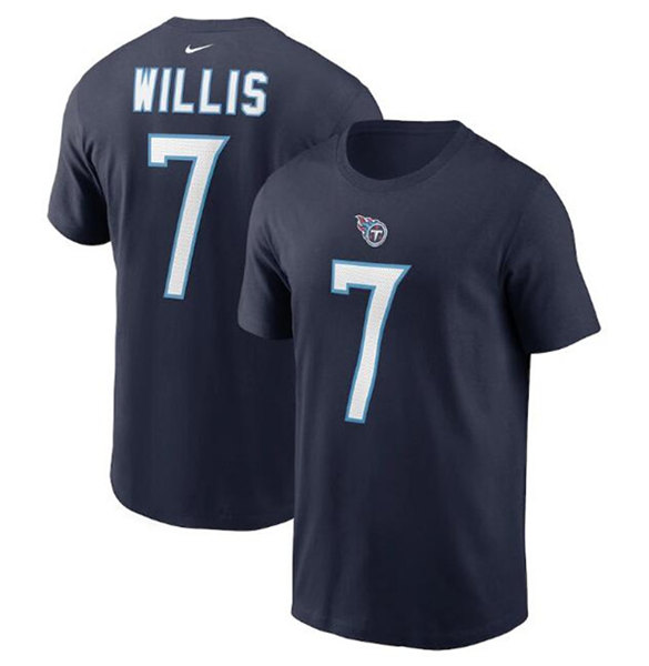 Men's Tennessee Titans #7 Malik Willis 2022 Navy Name & Number T-Shirt