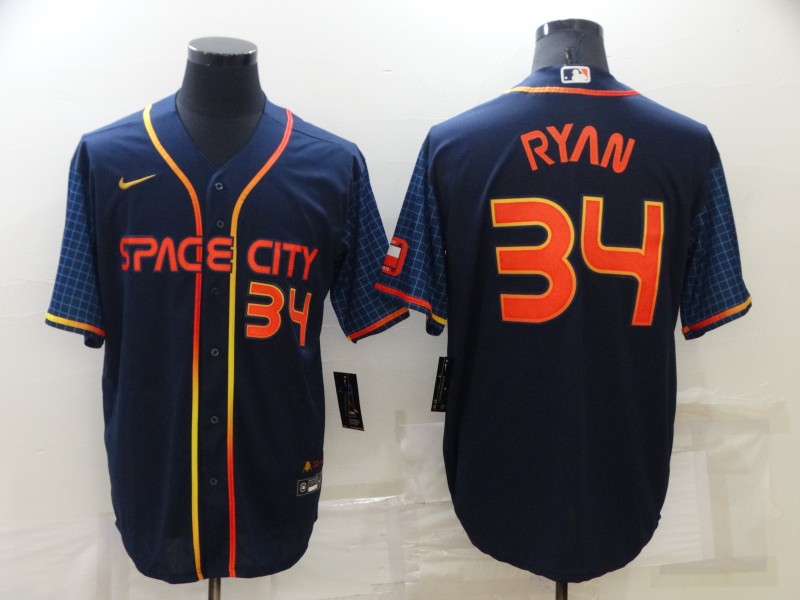 Men's Houston Astros #34 Nolan Ryan Number 2022 Navy Blue City Connect Cool Base Stitched Jersey