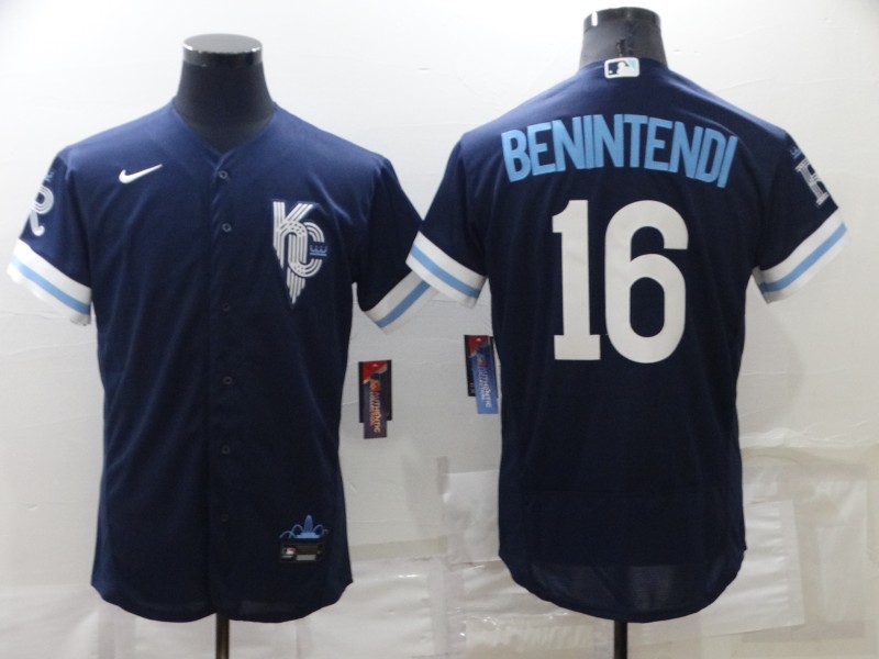 Men's Kansas City Royals #16 Andrew Benintendi 2022 Navy Blue City Connect Flex Base Stitched Jersey