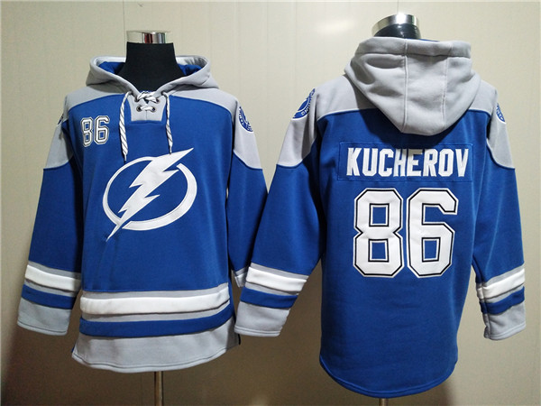 Men's Tampa Bay Lightning #86 Nikita Kucherov Blue Ageless Must-Have Lace-Up Pullover Hoodie