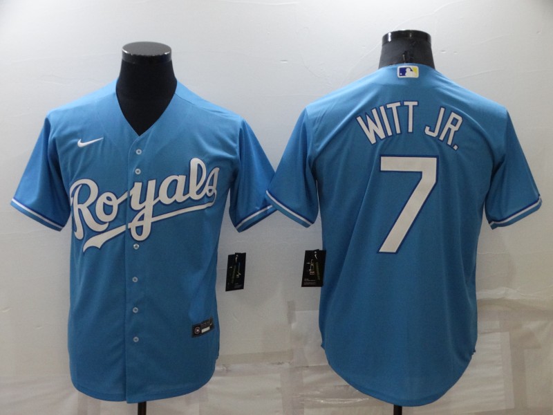 Men's Kansas City Royals #7 Bobby Witt Jr Light Blue Cool Base Stitched MLB Jersey