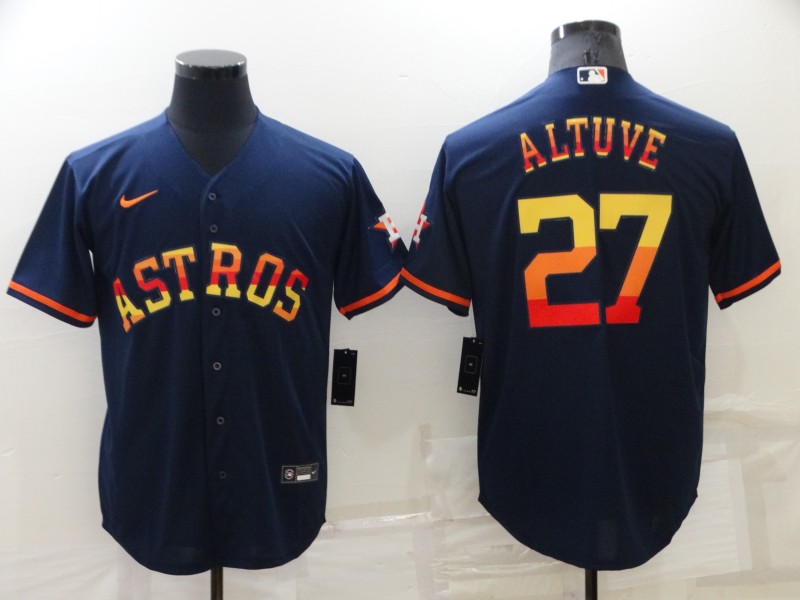 Men's Houston Astros #27 Jose Altuve Navy Blue Rainbow Stitched MLB Cool Base Nike Jersey