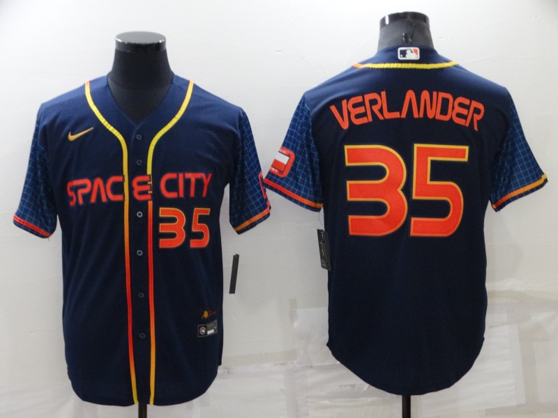 Men's Houston Astros #35 Justin Verlander Number 2022 Navy Blue City Connect Cool Base Stitched Jersey