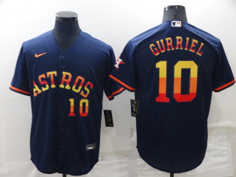 Men's Houston Astros #10 Yuli Gurriel Number Navy Blue Rainbow Stitched MLB Cool Base Nike Jersey