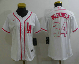 Women's Los Angeles Dodgers #34 Fernando Valenzuela Pink White Stitched Baseball Jersey