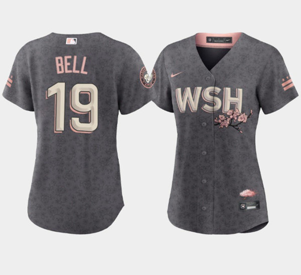 Women's Washington Nationals #19 Josh Bell 2022 Gray City Connect Cherry Blossom Stitched Jersey(Run Small)