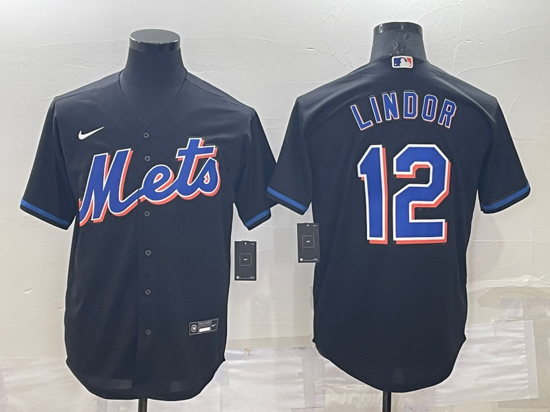 Men's New York Mets #12 Francisco Lindor Black Stitched MLB Cool Base Nike Jersey