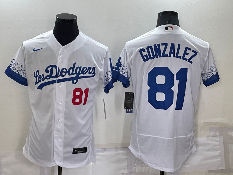 Men's Los Angeles Dodgers #81 Victor Gonzalez White 2021 City Connect Flex Base Stitched Jersey