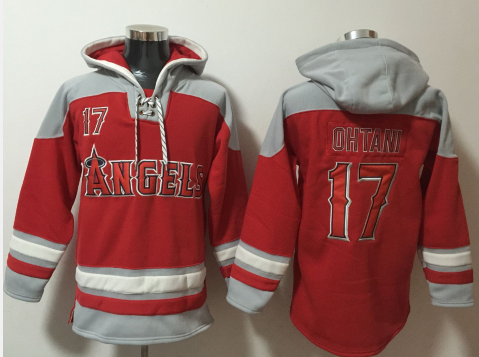 Men's Los Angeles Angels #17 Shohei Ohtani Red Ageless Must Have Lace Up Pullover Hoodie