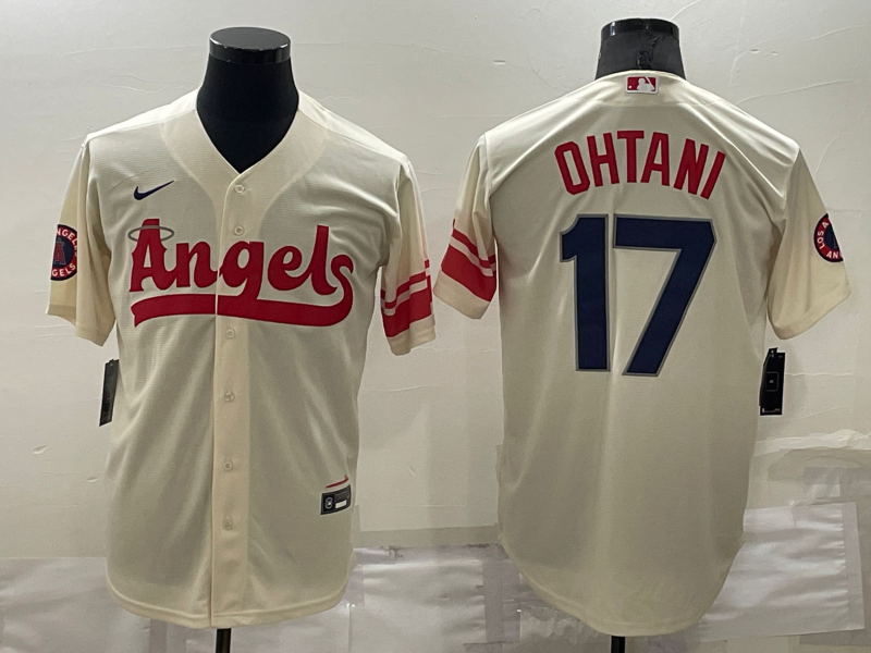 Men's Los Angeles Angels #17 Shohei Ohtani Cream 2022 City Connect Cool Base Stitched Jersey