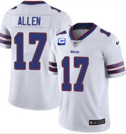 Men's Buffalo Bills #17 Josh Allen With C Patch White Vapor Untouchable Limited Stitched Jersey