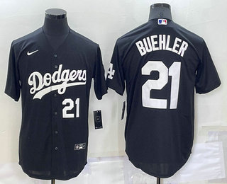 Men's Los Angeles Dodgers #21 Walker Buehler Number Black Turn Back The Clock Stitched Cool Base Jersey