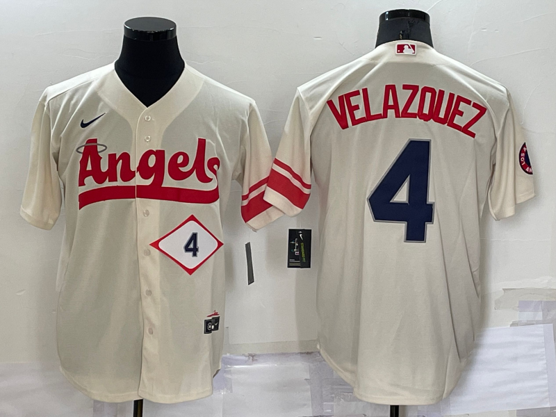 Men's Los Angeles Angels #4 Andrew Velazquez Number Cream 2022 City Connect Cool Base Stitched Jersey