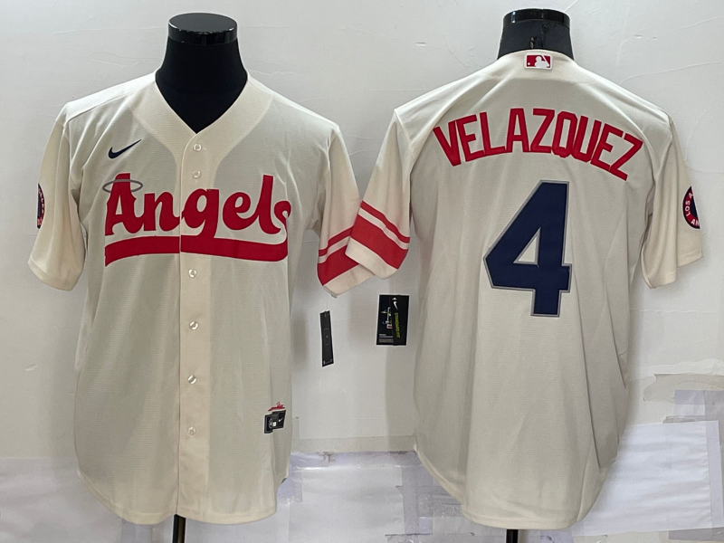 Men's Los Angeles Angels #4 Andrew Velazquez Cream 2022 City Connect Cool Base Stitched Jersey