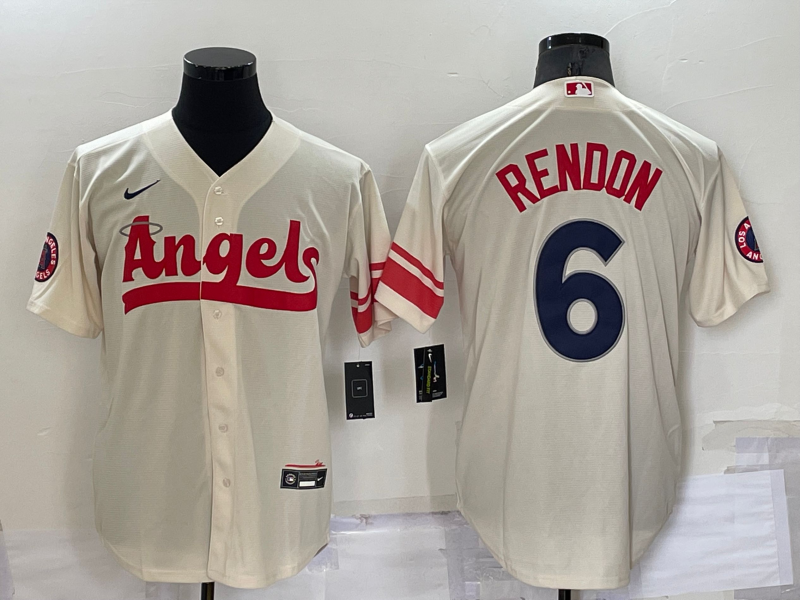 Men's Los Angeles Angels #6 Anthony Rendon Cream 2022 City Connect Cool Base Stitched Jersey