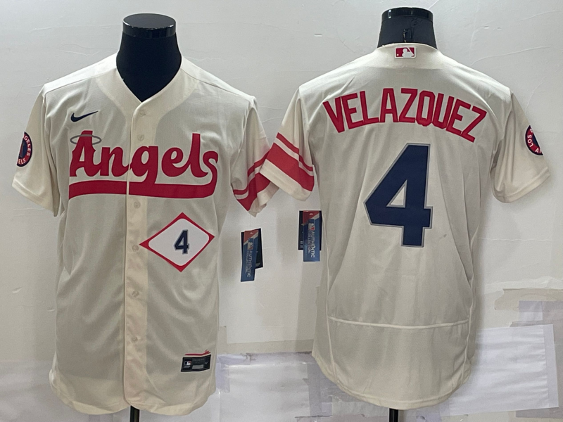 Men's Los Angeles Angels #4 Andrew Velazquez Number Cream 2022 City Connect Flex Base Stitched Jersey