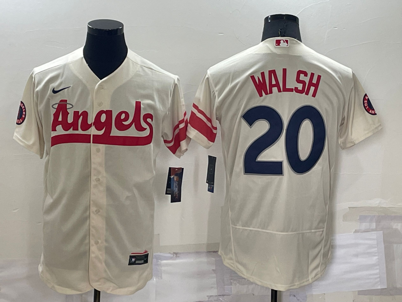 Men's Los Angeles Angels #20 Jared Walsh Cream 2022 City Connect Flex Base Stitched Jersey