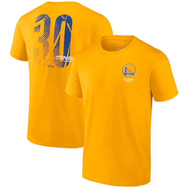 Men's Golden State Warriors #30 Stephen Curry 2021-2022 Gold NBA Finals Champions Name & Number T-Shirt