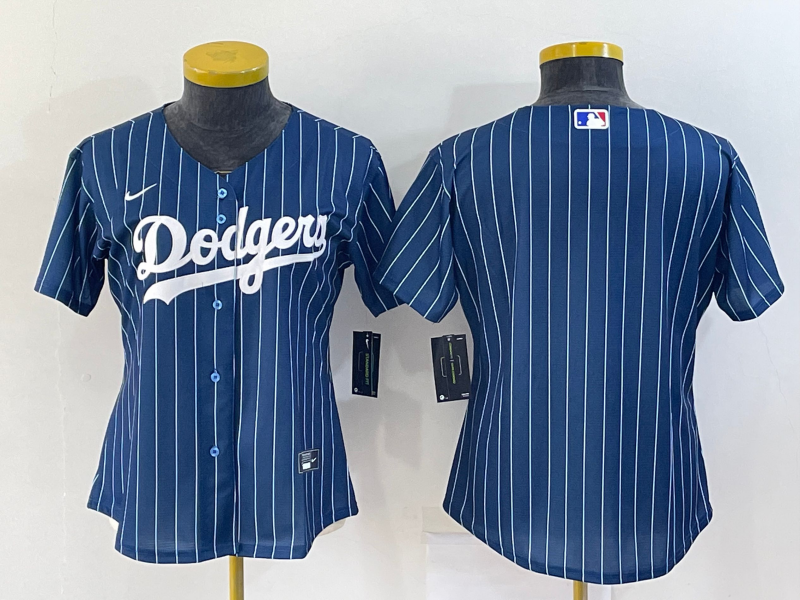 Women's Los Angeles Dodgers Blank Navy Blue Pinstripe Stitched MLB Cool Base Nike Jersey