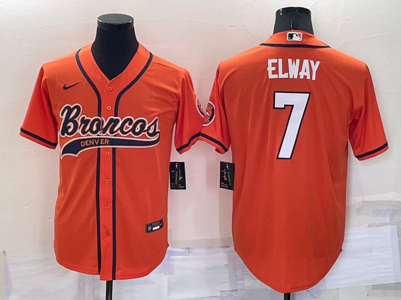 Men's Denver Broncos #7 John Elway Orange Stitched Cool Base Nike Baseball Jersey