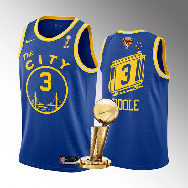 Mens Golden State Warriors #3 Jordan Poole Royal 2022 NBA Finals Champions Stitched Jersey