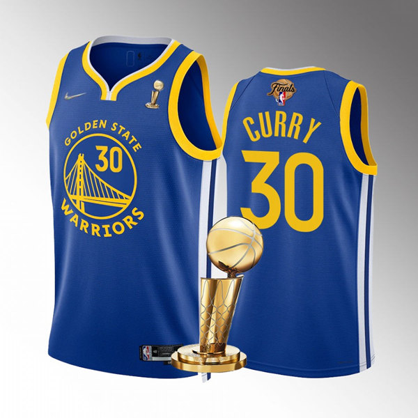 Men's Golden State Warriors #30 Stephen Curry Royal 2022 NBA Finals Champions Stitched Jersey