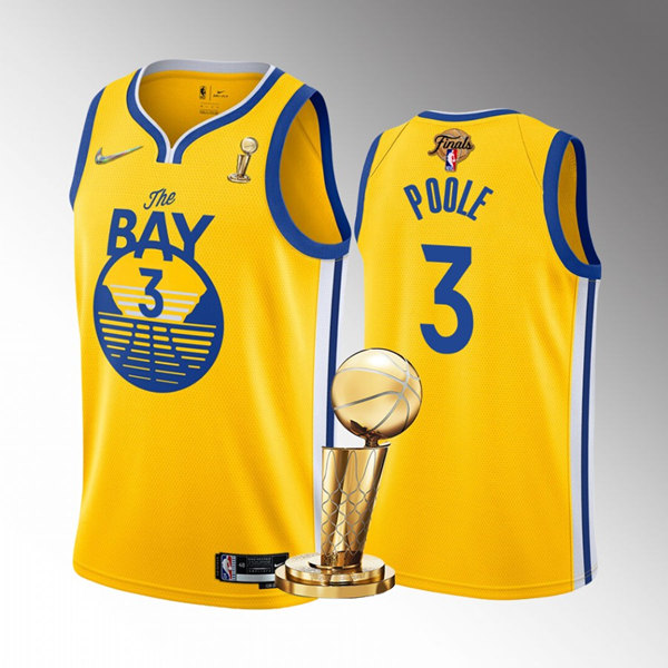 Men's Golden State Warriors #3 Jordan Poole Gold 2022 NBA Finals Champions Stitched Jersey