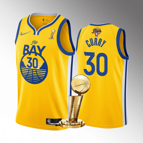 Men's Golden State Warriors #30 Stephen Curry Gold 2022 NBA Finals Champions Stitched Jersey