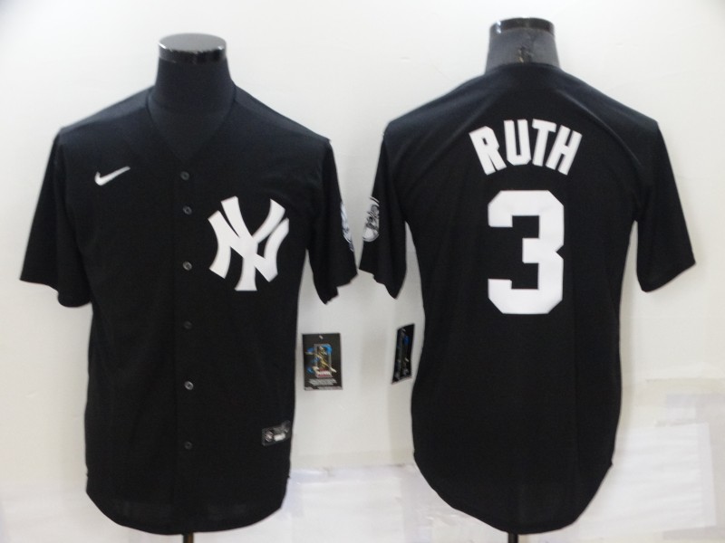 Men's New York Yankees #3 Babe Ruth Black Stitched Nike Cool Base Throwback Jersey