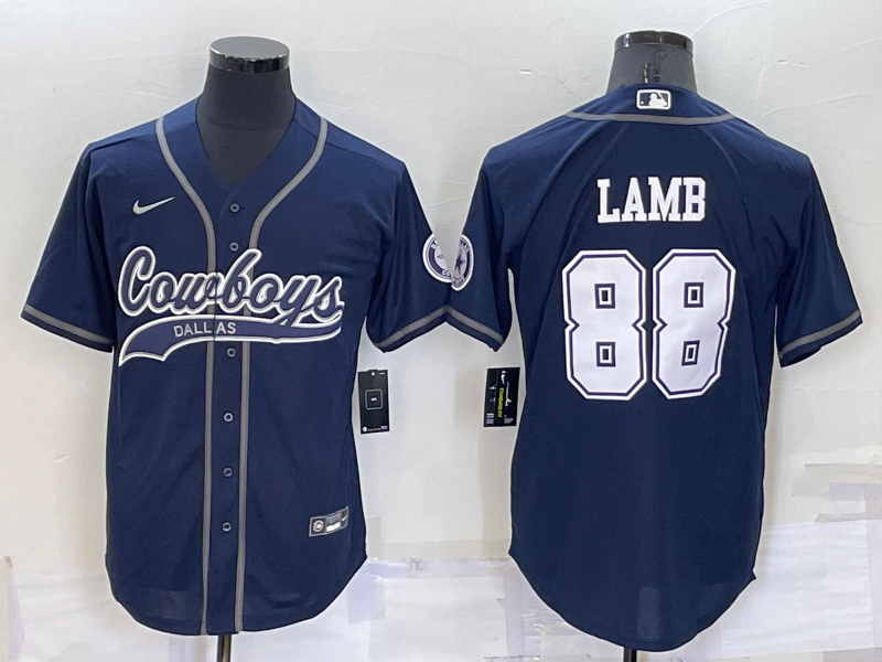 Men's Dallas Cowboys #88 CeeDee Lamb Navy Blue Stitched Cool Base Nike Baseball Jersey