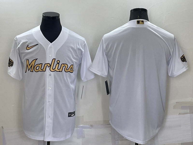 Men's Miami Marlins Blank White 2022 All Star Stitched Cool Base Nike Jersey