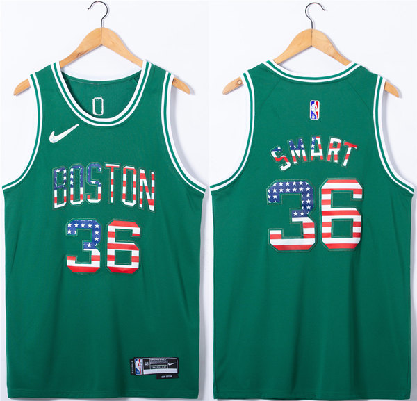 Men's Boston Celtics #36 Marcus Smart USA Flag Green Stitched Jersey