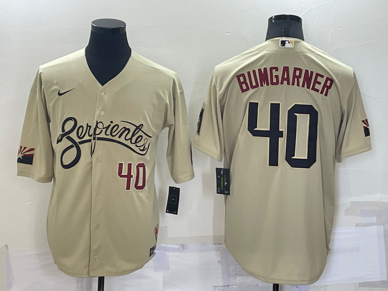 Men's Arizona Diamondback #40 Madison Bumgarner Number Gold 2021 City Connect Stitched Cool Base Nike Jersey