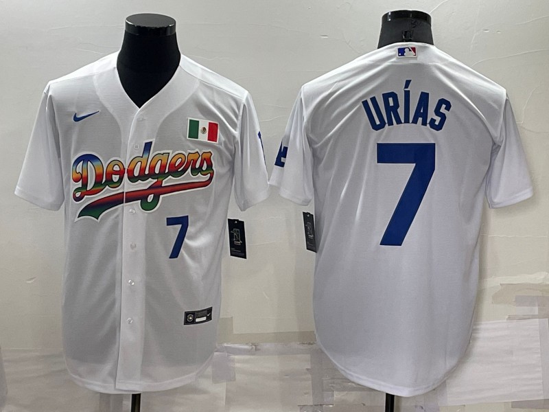 Men's Los Angeles Dodgers #7 Julio Urias Rainbow Blue White Mexico Cool Base Nike Jersey