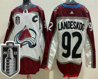 Men's Colorado Avalanche #92 Gabriel Landeskog White 2022 Stanley Cup Stitched Jersey