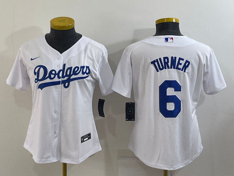 Women's Los Angeles Dodgers #6 Trea Turner White Stitched MLB Cool Base Nike Jersey