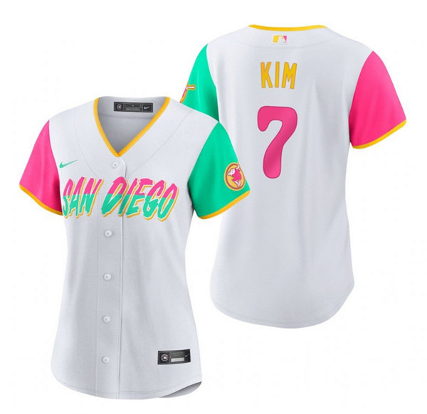 Women's San Diego Padres #7 Ha Seong Kim White 2022 City Connect Cool Base Stitched Baseball Jersey(Run Small)