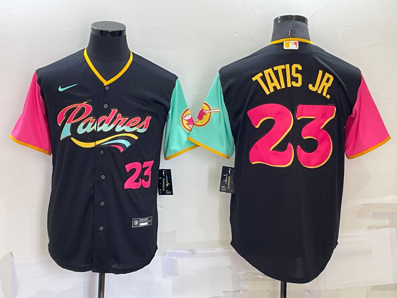 Men's San Diego Padres #23 Fernando Tatis Jr Black Number 2022 City Connect Cool Base Stitched Jersey