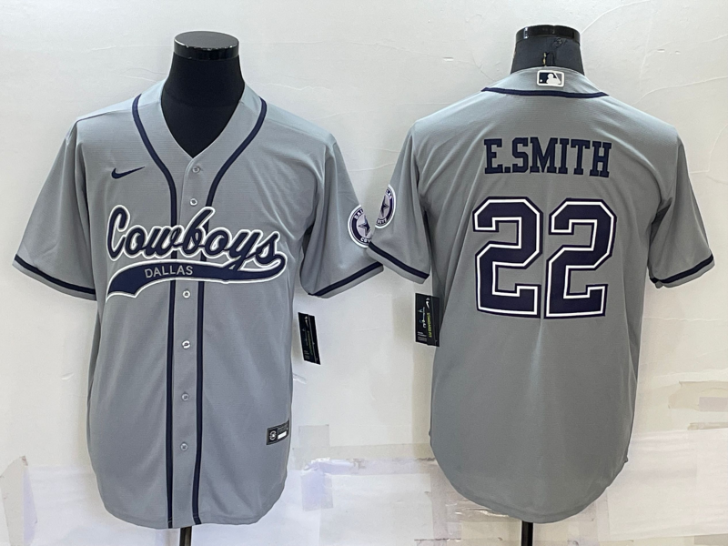 Men's Dallas Cowboys #22 Emmitt Smith Grey Stitched Cool Base Nike Baseball Jersey