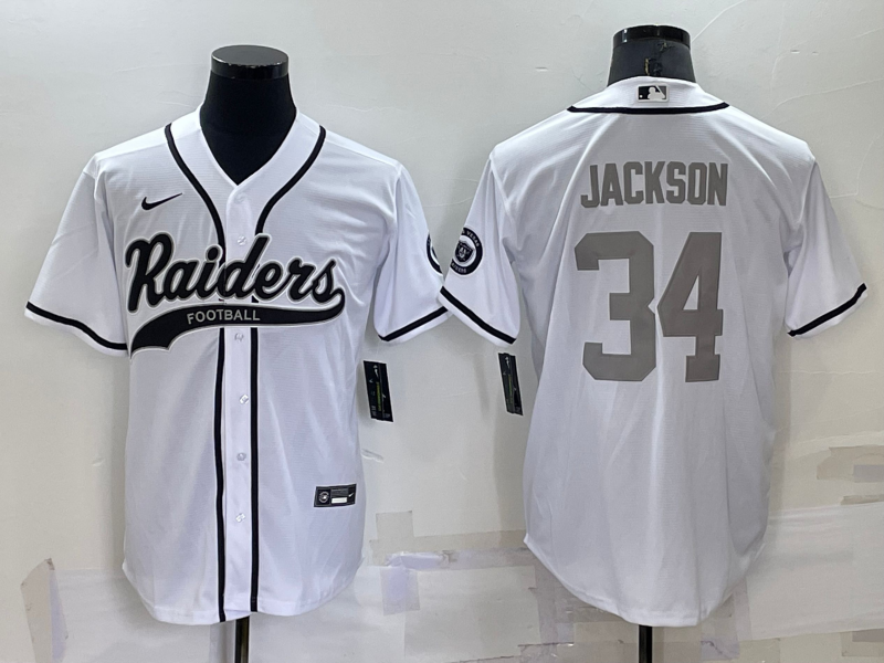 Men's Las Vegas Raiders #34 Bo Jackson White Grey Stitched MLB Cool Base Nike Baseball Jersey