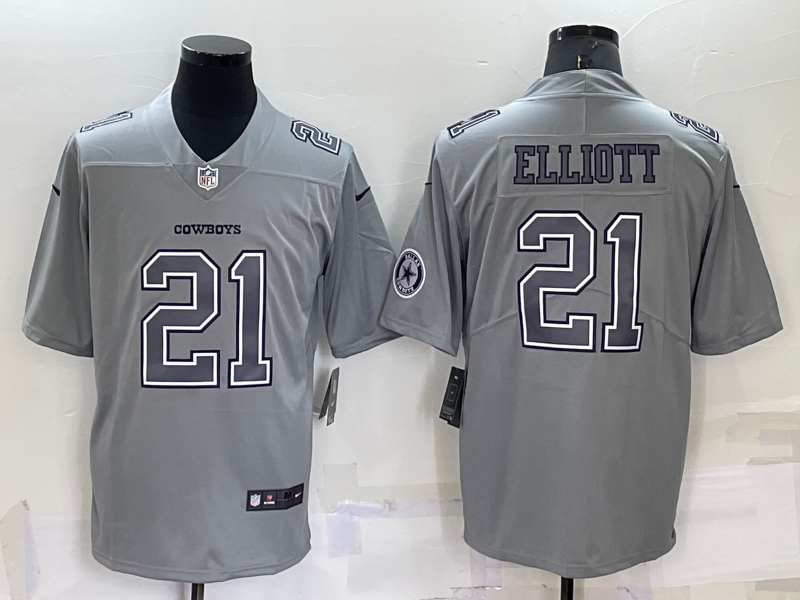 Men's Dallas Cowboys #21 Ezekiel Elliott LOGO Grey Atmosphere Fashion 2022 Vapor Untouchable Stitched Nike Limited Jersey