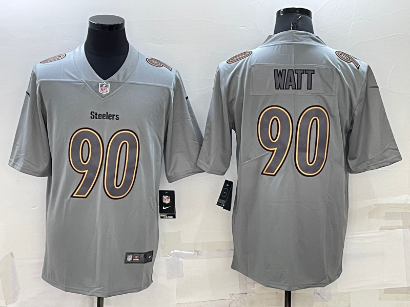 Men's Pittsburgh Steelers #90 TJ Watt Grey Atmosphere Fashion 2022 Vapor Untouchable Stitched Limited Jersey