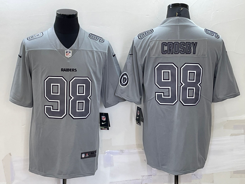 Men's Las Vegas Raiders #98 Maxx Crosby LOGO Grey Atmosphere Fashion 2022 Vapor Untouchable Stitched Limited Jersey