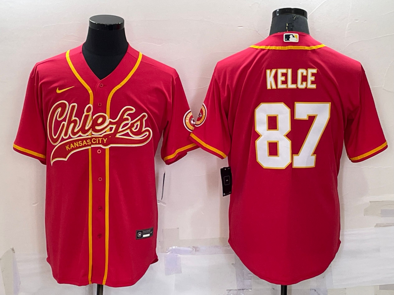 Men's Kansas City Chiefs #87 Travis Kelce Red Stitched Cool Base Nike Baseball Jersey