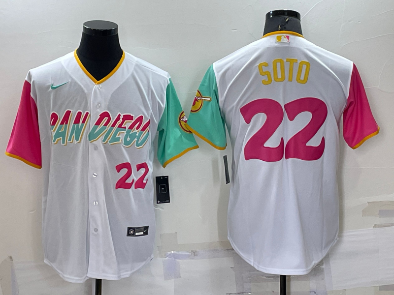 Men's San Diego Padres #22 Juan Soto Number White 2022 City Connect Cool Base Stitched Jersey