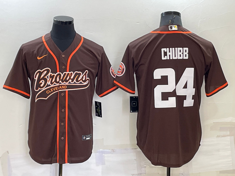 Men's Cleveland Browns #24 Nick Chubb Brown Stitched Cool Base Nike Baseball Jersey