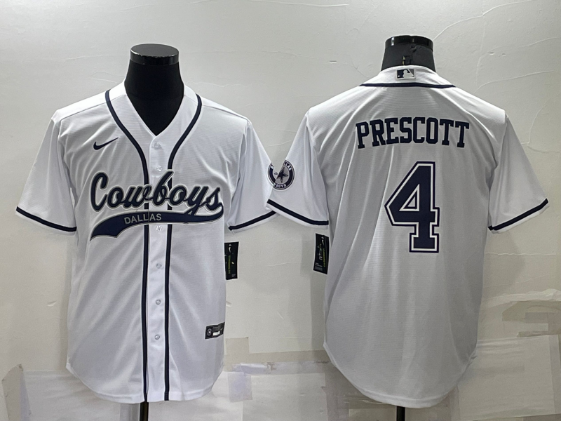 Men's Dallas Cowboys #4 Dak Prescott White Stitched Cool Base Nike Baseball Jersey