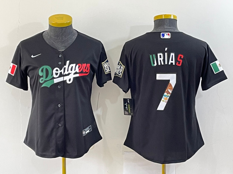 Women's Los Angeles Dodgers #7 Julio Urias Black Mexico 2020 World Series Cool Base Nike Jersey