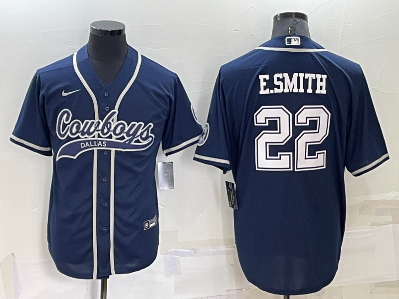 Men's Dallas Cowboys #22 Emmitt Smith Navy Blue Stitched Cool Base Nike Baseball Jersey